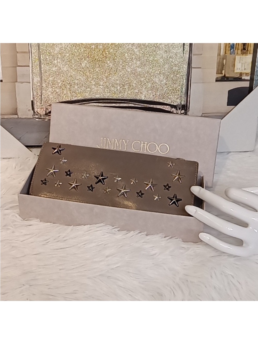 Jimmy Choo Taupe Leather Star Appliqué Wallet